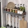 Gunmetal Gray No-Drill Wall-Mounted Aluminum Spice Rack and Knife Holder
