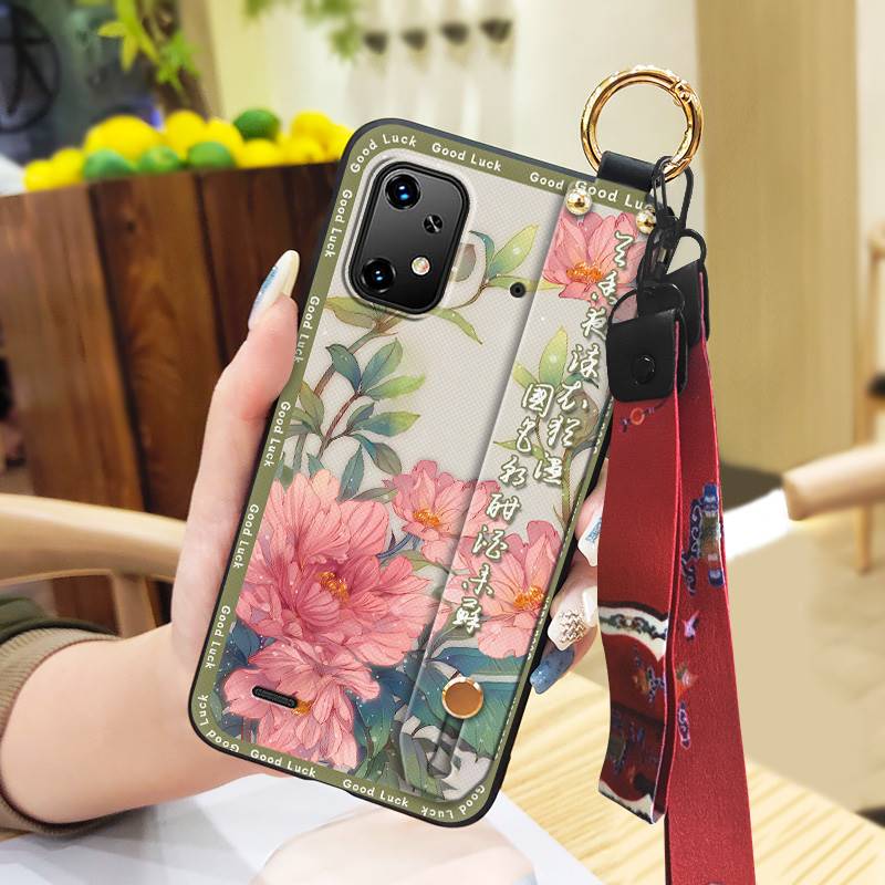 Back Cover Wristband Phone Case For UMIDIGI Bison X20 Shockproof Protective Lanyard Ring Kickstand Anti-dust Silicone