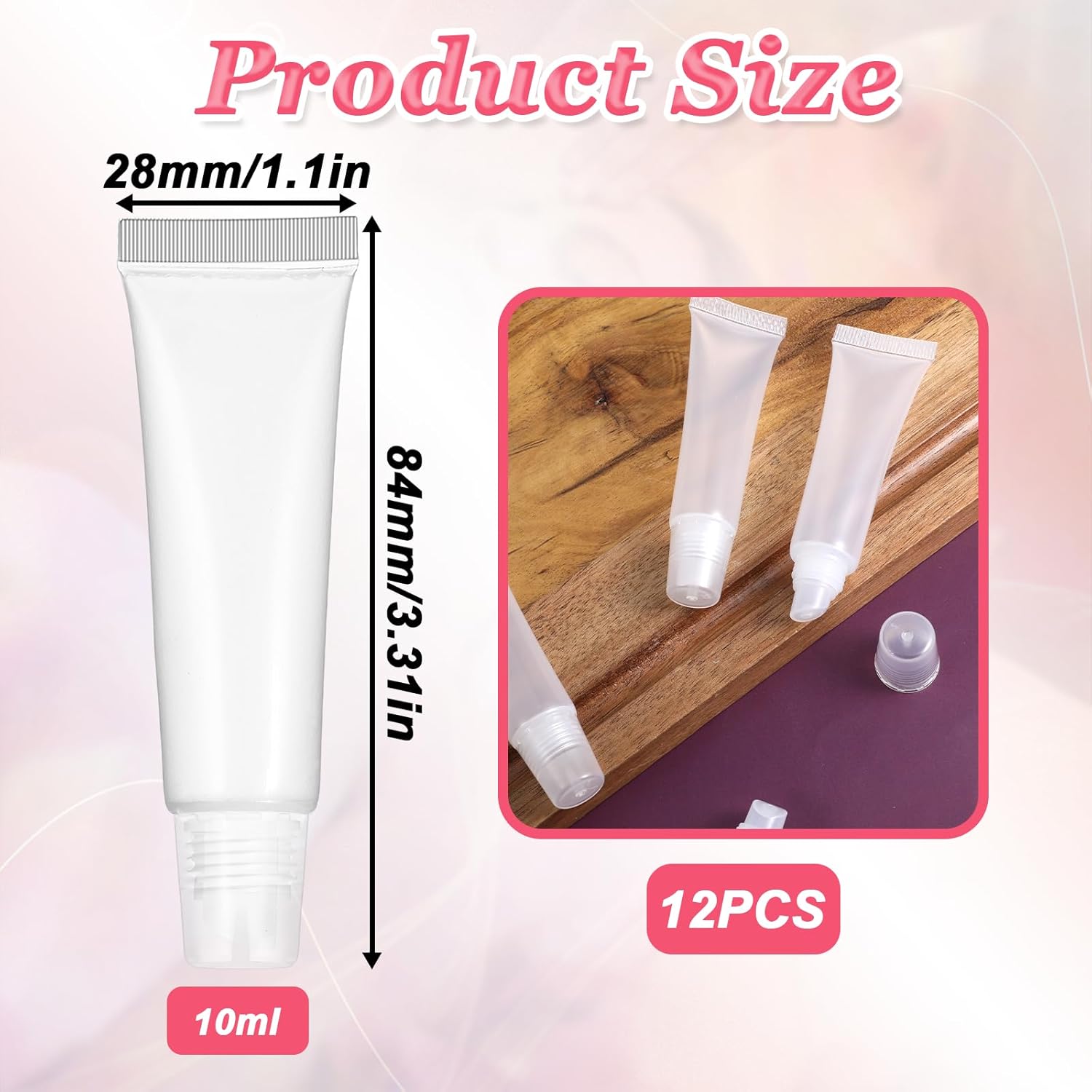 Empty Lip Gloss Tubes, 12 Pcs 10 ml Clear Mini Lip Gloss Containers Portable Travel Toothpaste Container Refillable Lip Balm Squeeze Tube for DIY