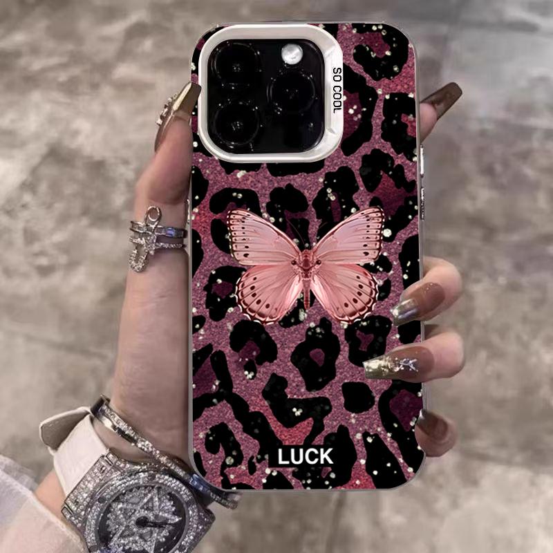 Luxus Schmetterling Leopard Muster Galvanisiert Handyhülle Für Xiaomi Redmi Note 14 13 12 11 10 Pro Plus 12S 11S Redmi 14C 13 Hülle