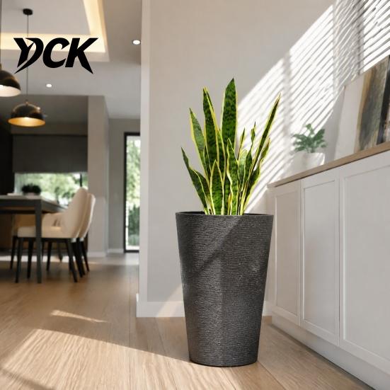 Large Capacity Planter for Tall Plants Round Flower Pot with Drainage Holes, 17 Inch Stone-Look Thickened Composite Plastic Plant Basin Planter,