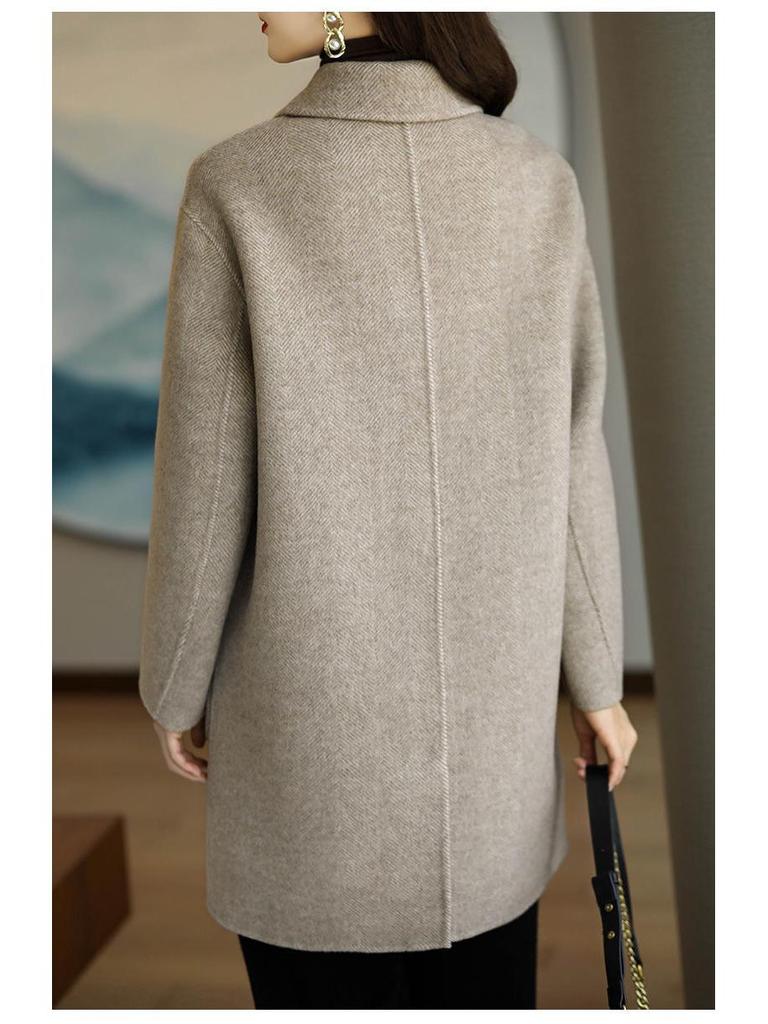Women's Woolen Lapel Coat - 2025 Autumn/Winter Korean Style, Thickened, Slimming Mid-Length Overcoat