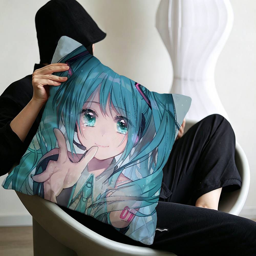 Classic Game Pillow Case Sofa Living Room Bedroom Headboard Backrest Cushion Square Cushion H-Hatsune Girl M-Miku Nap Time