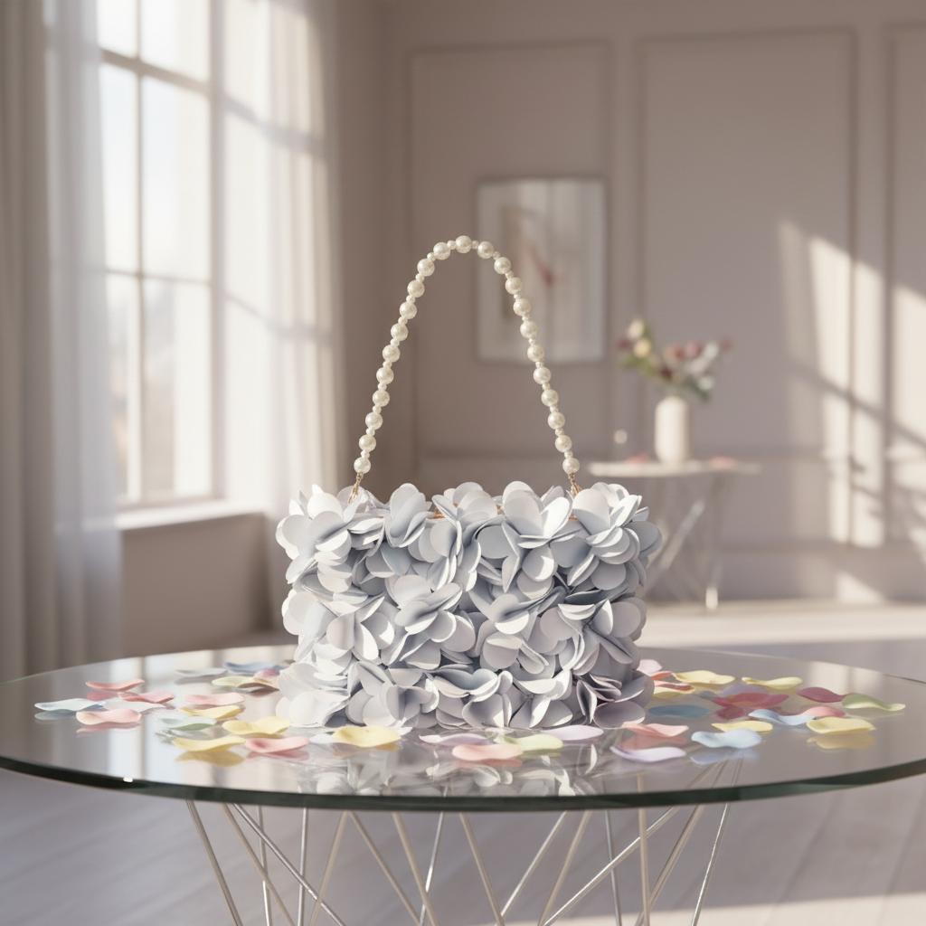 

2026 New Petal Evening Bag Featuring a Pearl Chain-embellished Hardware Clasp Party Bag Luxurious Women s Dinner Bag L20xW3xH12cm