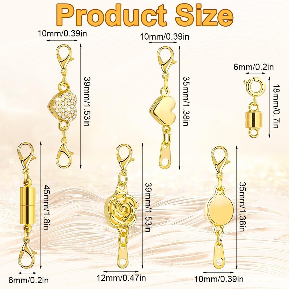 12Pcs Magnetic Necklace Clasps and Closures, 2025 New Necklace Jewelry Extender with Lobster Clasps, Gold and Silver Jewelry Clasps for DIY Bracelet