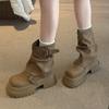 Small thick-soled Martin boots women's new autumn Maillard brown trousers stacked short boots