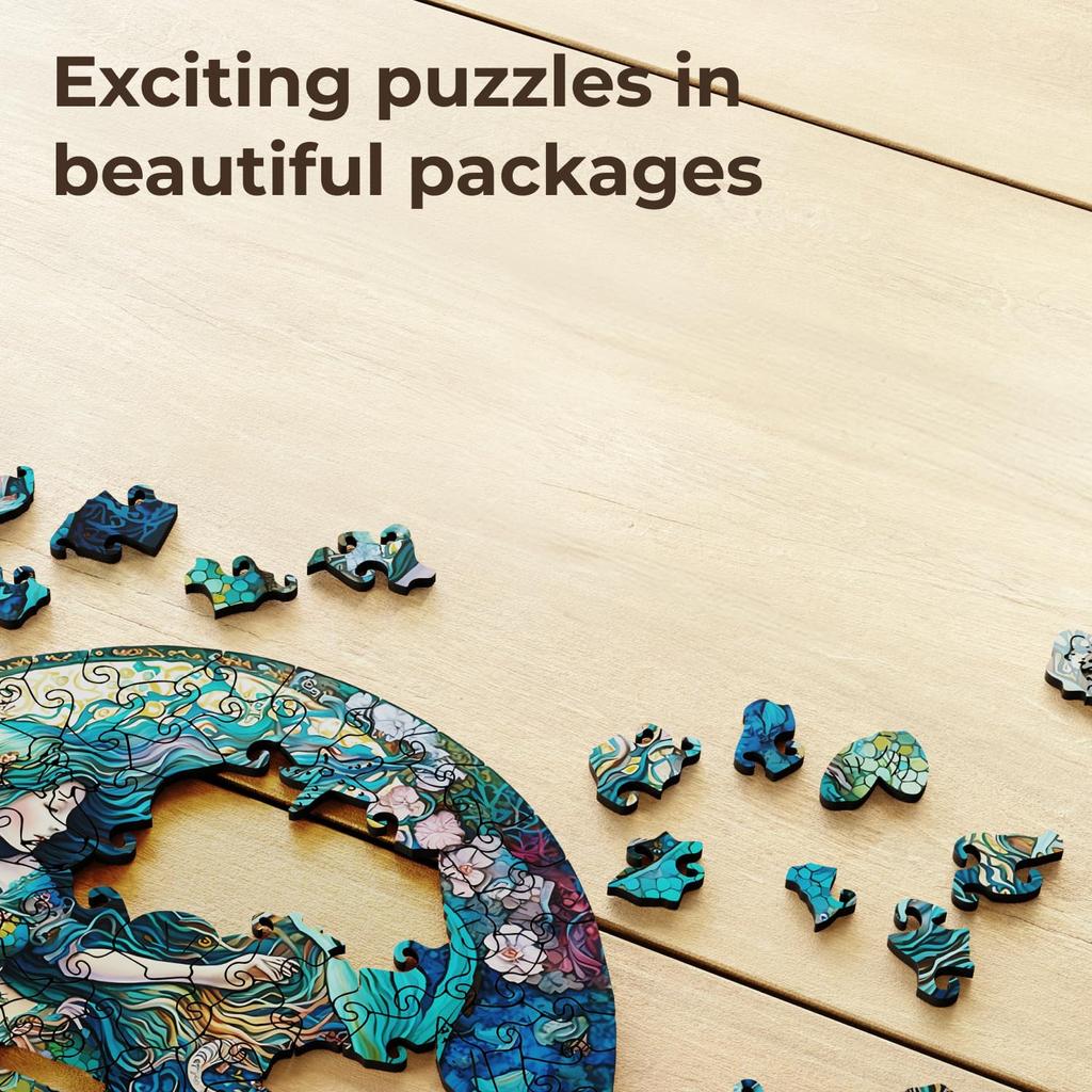 [mysitcal creatures]. CRAFTHUB Wooden Jigsaw Puzzle Dreamy Mermaid - Fun Wooden Puzzle for Adults and Kids, 158 Pieces, A3 Size, 10.9" x 10.9"