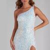 New Sequined Sleeveless Slit Single Shoulder Strap Tight Party Dress Dress (3 Colors)