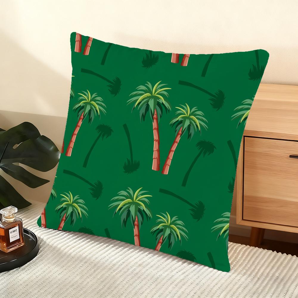 Palm Tree Pattern Cushion Cover Soft Short Plush Pillow Cover Smooth Cozy Texture Aesthetic Cushion Case Home Decor