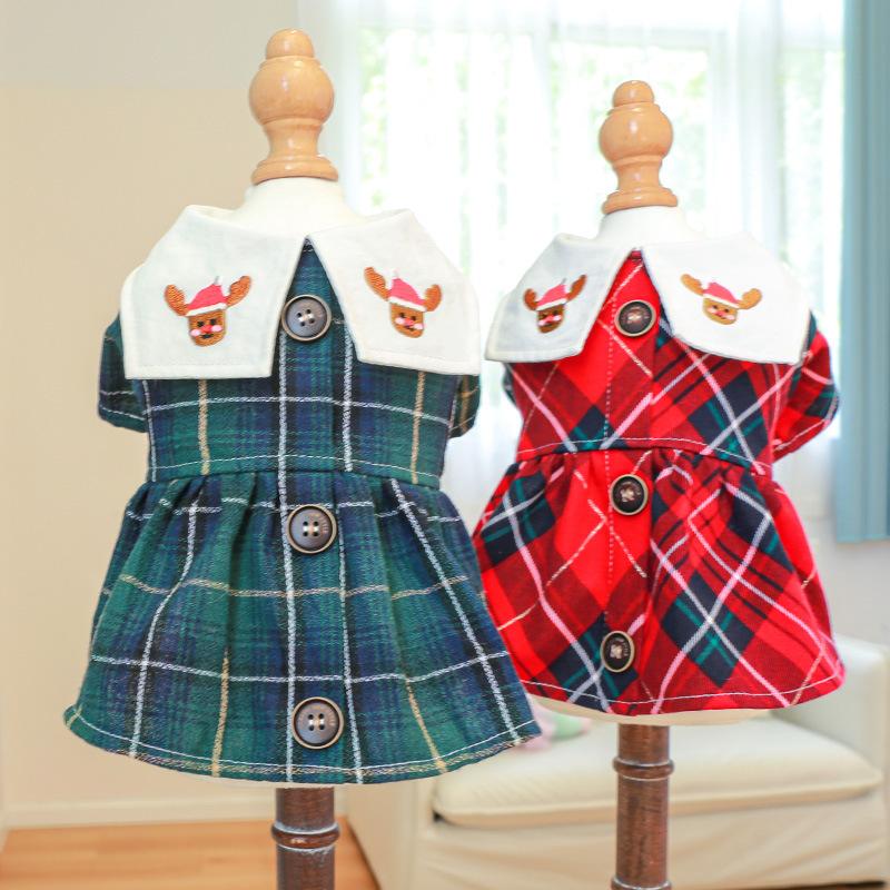Pet Clothes Christmas Day Style New Teddy Bigbear New Year's Dog Christmas Clothing Elk Plaid Skirt