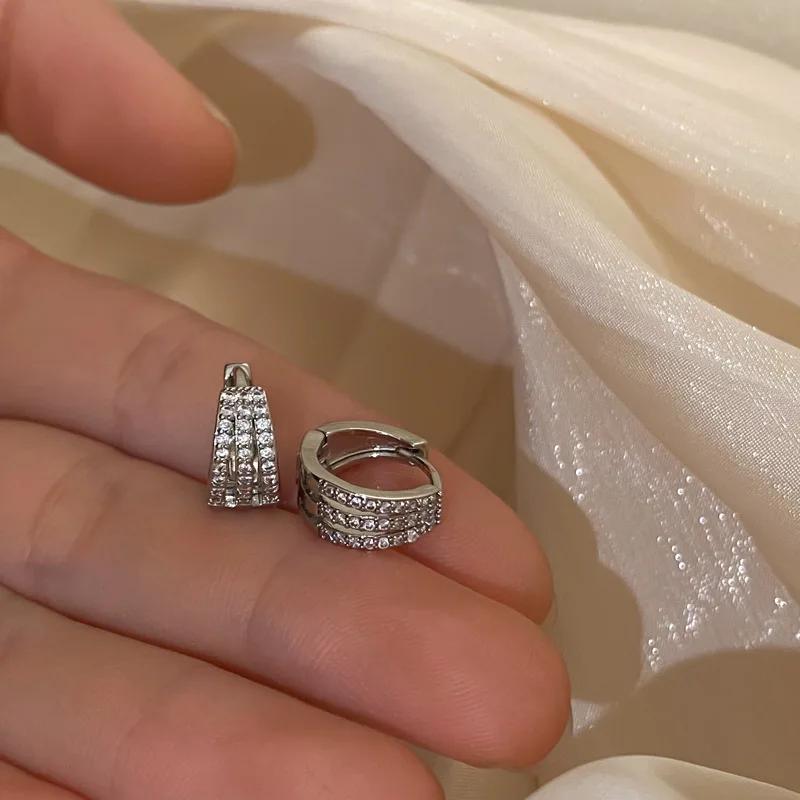 

PONYKISS Silver Zircon Three Layer Circular Shape 18k Stud Earrings for Women Trendy Fine Minimalist Accessories