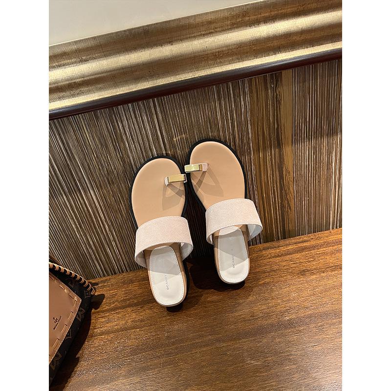 Cowhide Version] Genuine Leather Wedge Heel Toe One-word Sandals Women's 2025 Summer New Versatile and Comfortable Outer Wear Cool Slippers