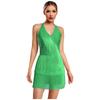 S-3XL Glitter Fringe Halter Dance Jumpsuit Sleeveless Rhinestone Multi-Layer Strappy Back Leotard for Salsa Tango Latin Jazz Stage Performance