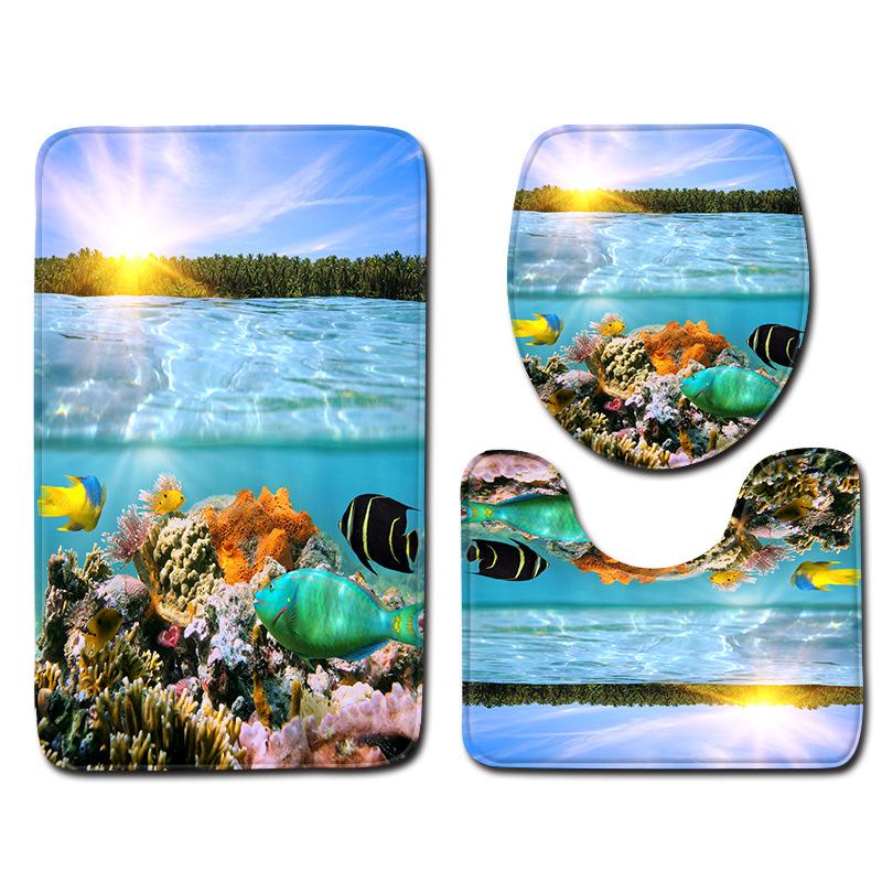 Podložka do koupelny Podmořský svět Toaleta Třídílná 3D Koupelnová podložka