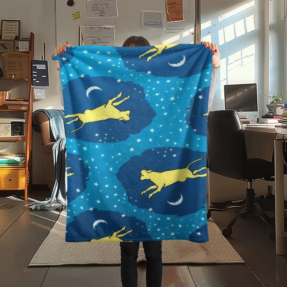 1PC Goodnight Moon Print Flannel Blanket, High quality All Seasons, Home Decor, Warmth and Comfort, Perfect for Christmas Gifts