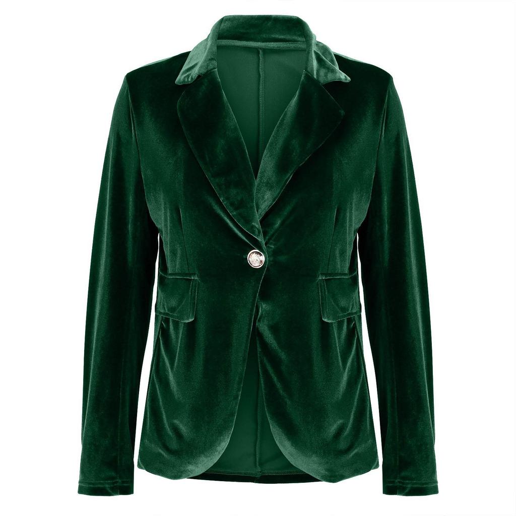 Blazer Elegante de Veludo Slim Fit com Bolsos Falsos - Estilo Europeu e Americano 2025