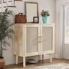 78x38x82cm Buffet Cabinet with Rattan Decor Doors Solid Wood Feet Multifunctional Sideboard Cabinet for Dining Room Kitchen