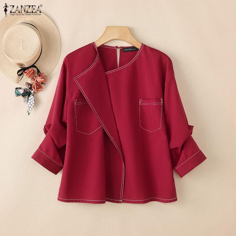 ZANZEA Women Casual Round Neck Loose Half Sleeve Blouse