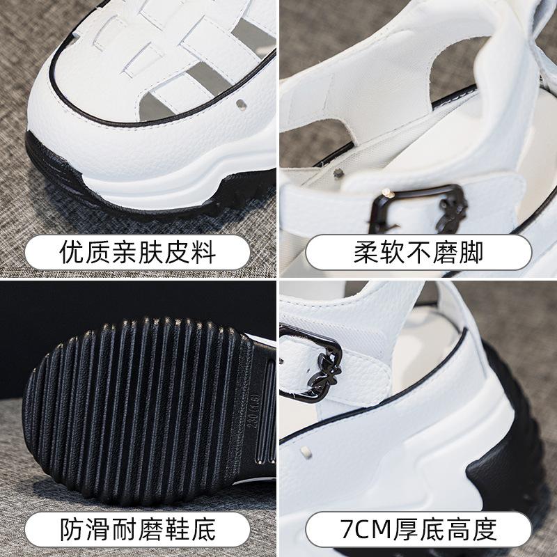 thick-soled Roman leather sandals summer new national style thick-soled inner height increase small casual pig cage shoes