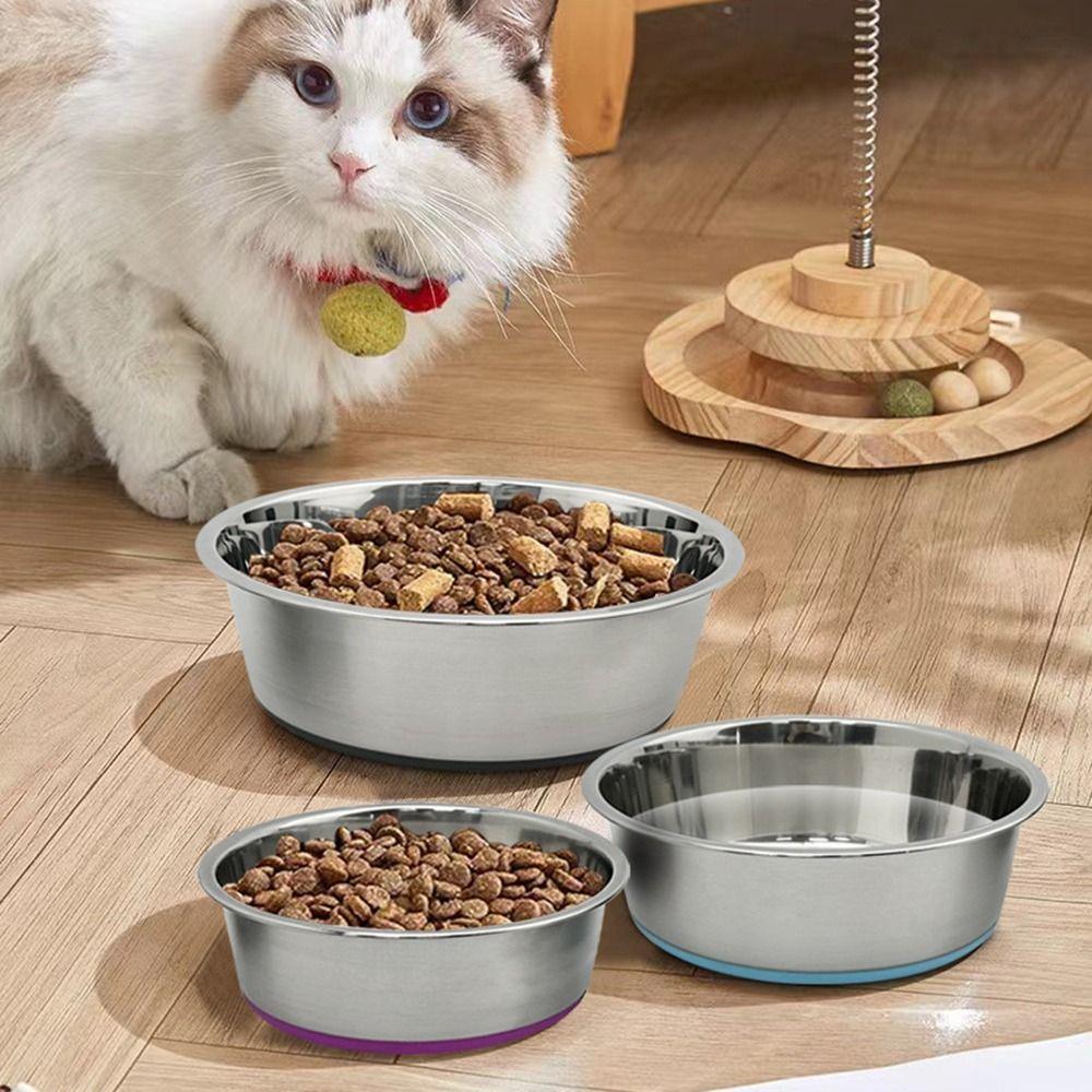 Nonslip Silicone Base Pet Feeders Stainless Steel Dog Basin Practical Dog Bowls  Puppy