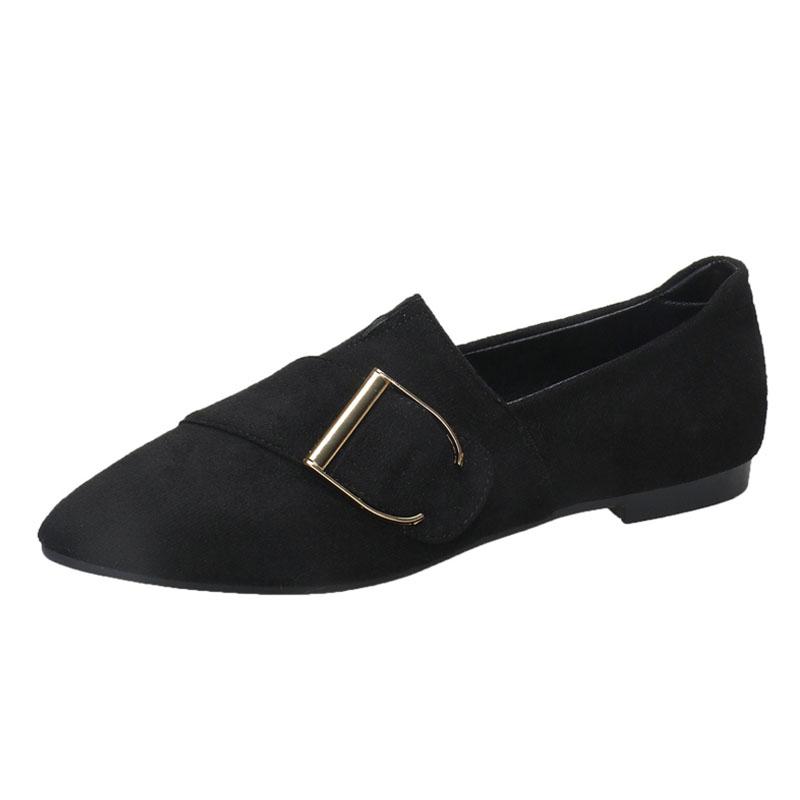 Women's Flats Shoes Black Velvet Office Lady Pumps Fashion Pointed-toe Belt-buckled Thin Shoes Large Size Loafers Casual Shoes