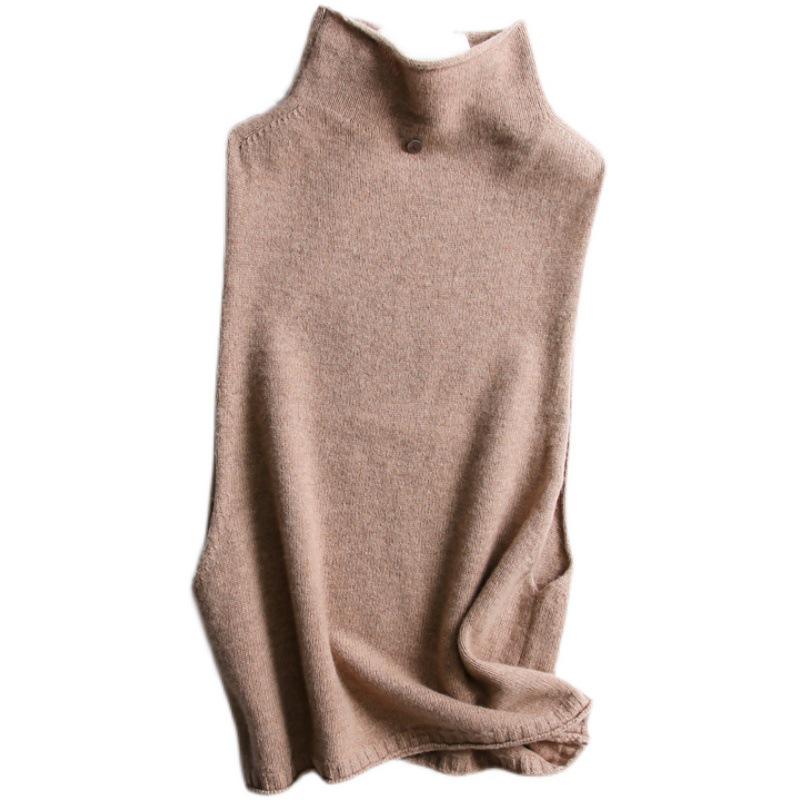 Women's Cashmere Sweater Vest: High Neck, Button-Up, Sleeveless, Loose Fit, Slimming, Wool Knit – Perfect for Autumn and Winter.