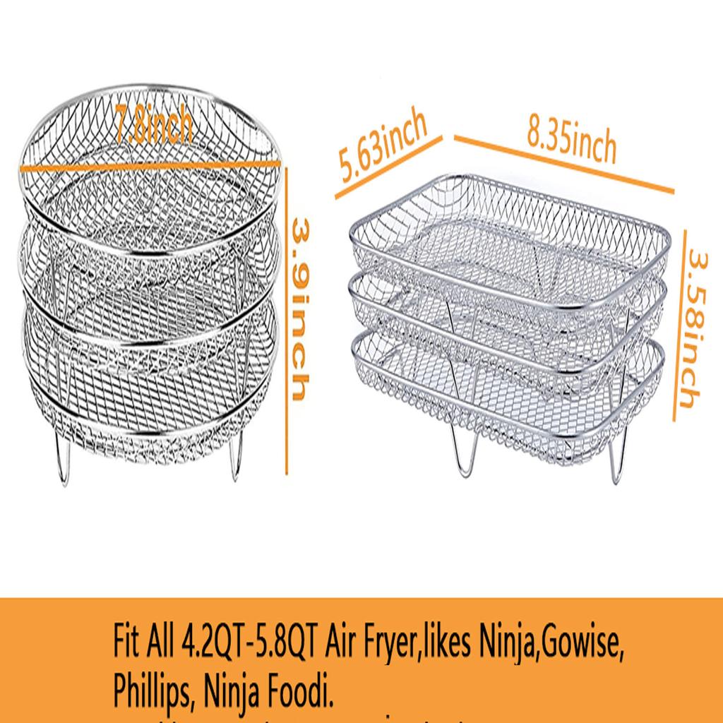 Air Fryer Rack Three Stackable Dehydrator Racks Stainless Steel Basket Tray Air Fryer Accessories Kitchen Gadgets Cooking Tools