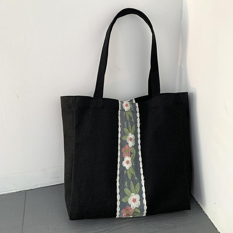 Embroidery Canvas Bag Women Shoulder Simple Travel Yoga Large Capacity Bag