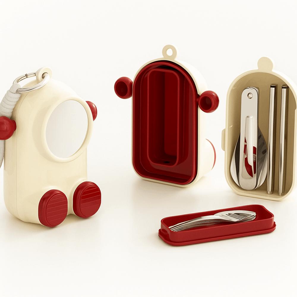 

Dopamine Cartoon Cutlery Set Robot Shape Assembled Design Portable Cutlery with Storage Box Children Chopsticks Spoon