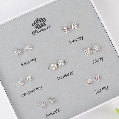 925 Silber Nadel Klee Ohrringe Set - Schlichte Kollektion für die ganze Woche, Perfektes Geburtstags- oder Weihnachtsgeschenk für die Freundin
