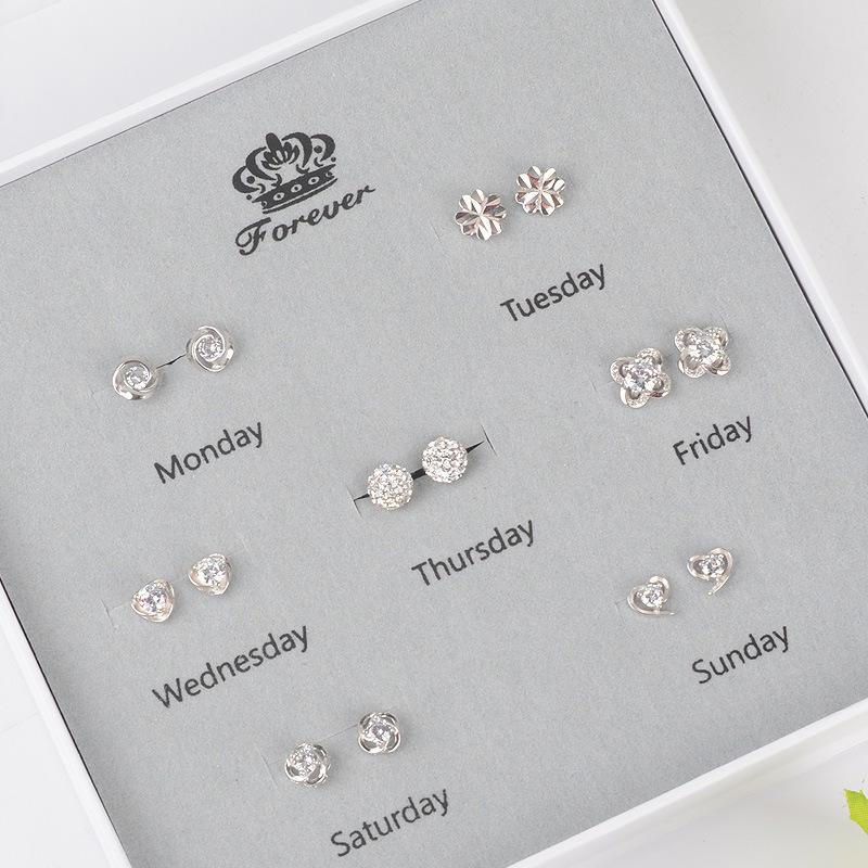 925 Silber Nadel Klee Ohrringe Set - Schlichte Kollektion für die ganze Woche, Perfektes Geburtstags- oder Weihnachtsgeschenk für die Freundin