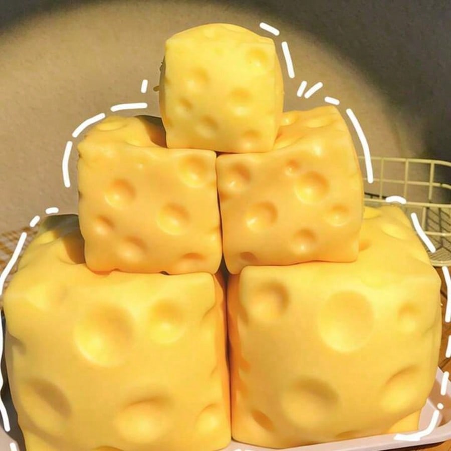 1pc Realistic Square Cheese Shaped Design, Cute Small Holes And Vibrant Colors. Made Of High-Quality Slow Rebound Material, Soft And Elastic,