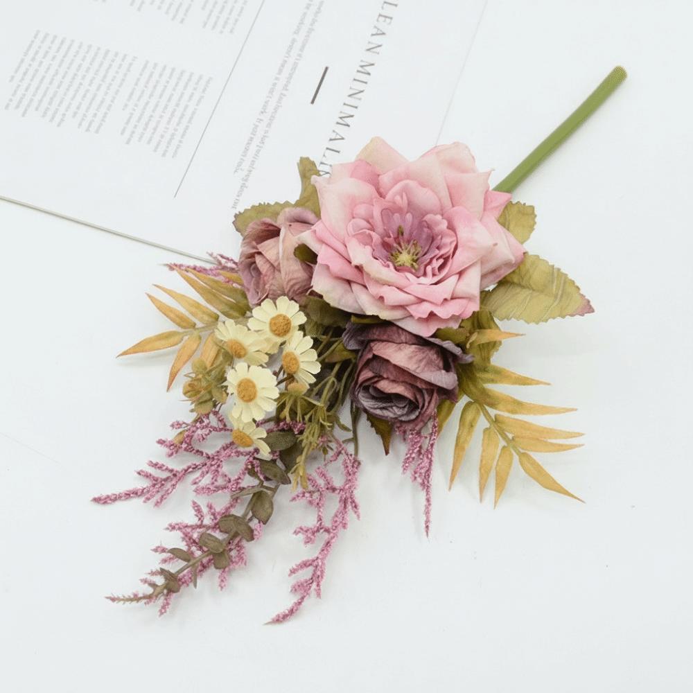 Real Touch Fake Floral Bouquet Lifelike Simulation Rose Flower Rose Reed Hybrid Home Decoration