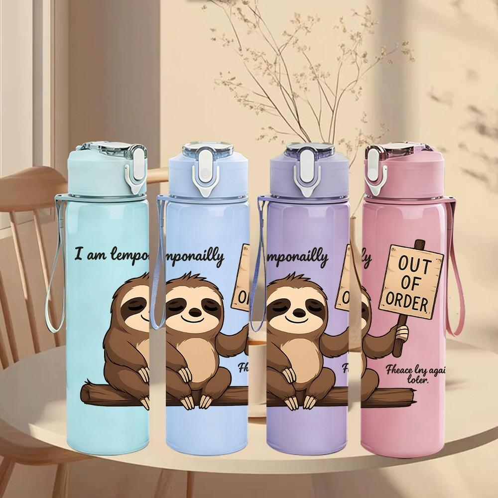 1PC Sloth Out Of Office Sign 750ml Color Plastic Sports Water Bottle Leakproof Flip Straw Lid Suitable for Sports Office Home Use