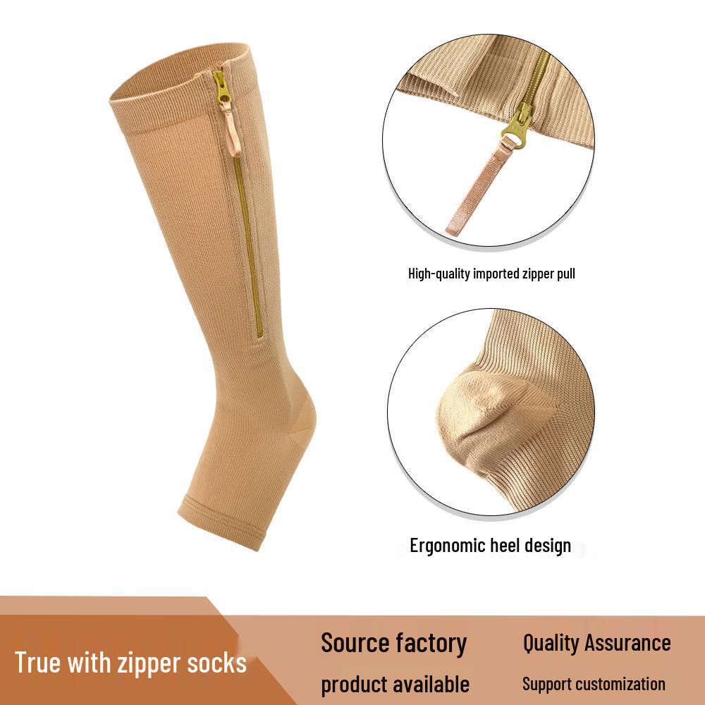 

Высококачественные компрессионные гольфы средней длины с градиентом, молнией YKK и анатомической пяткой для формирования икроножных мышц. S/M