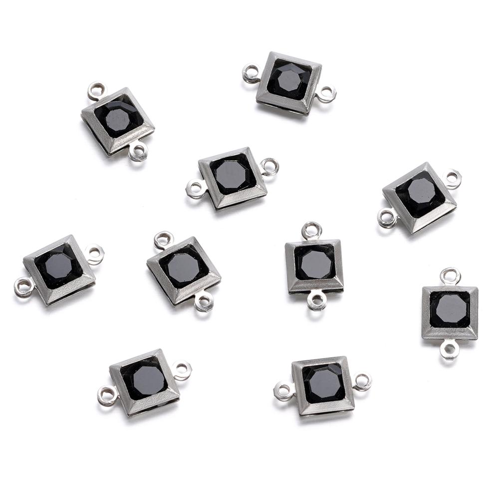 10pcs Stainless Steel Double Holes Square with Rhinestones Bracelet Necklace Pendant Connectors for DIY Jewelry Making Supplies