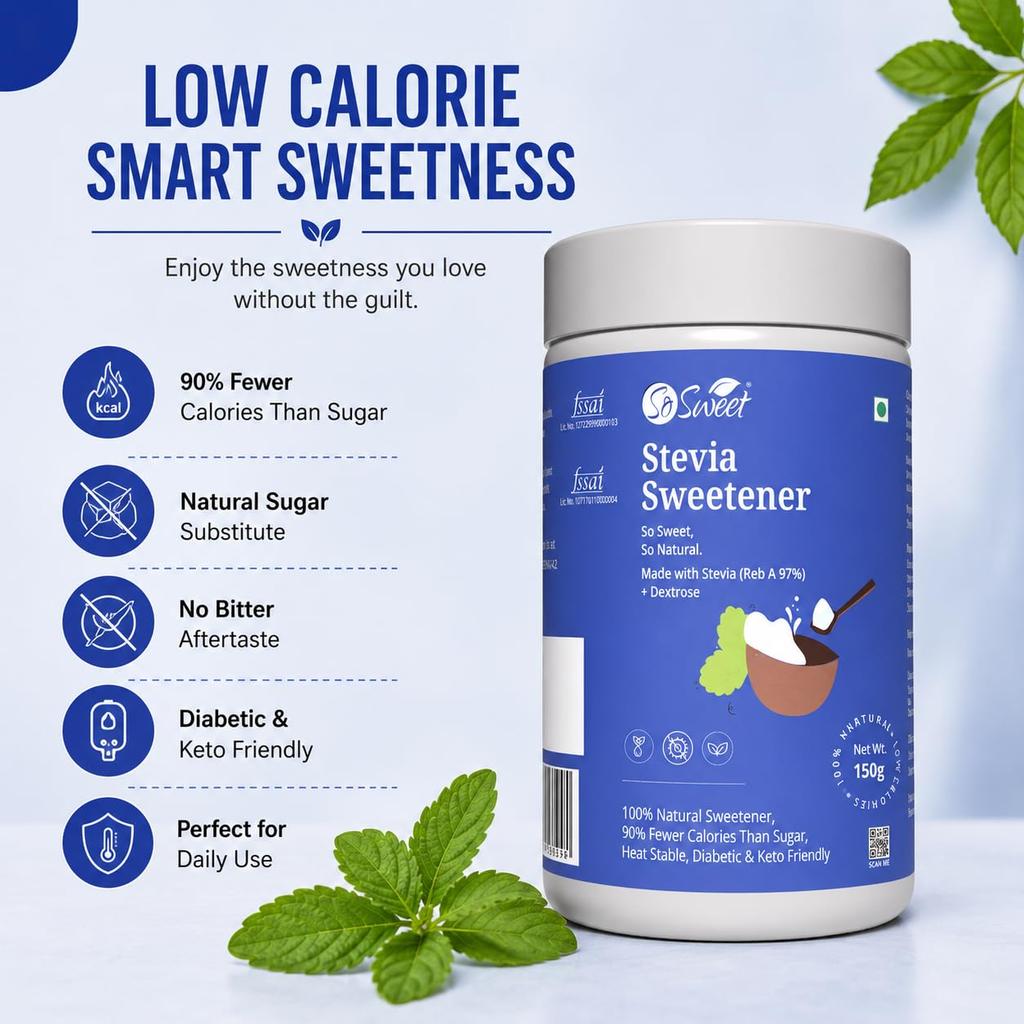 So Sweet Stevia Sugar Free Sweetener 150g (Pack of 3) | 100% Natural Zero Calorie Sweetener | Low Calorie Sugar Substitute for Tea, Coffee, Bakin