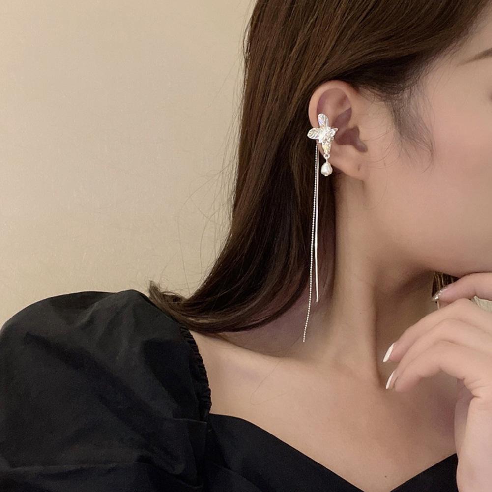 Fashion Trend Silver Needle Unique Design Exquisite Butterfly Pearl Tassel Ear Bone Clip Women 'S Jewelry Party Gift