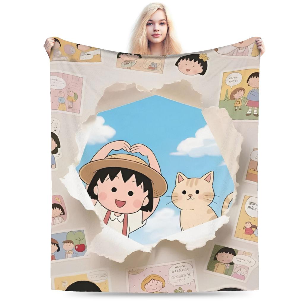Comfortable chibi maruko chan Japan Anime Blanket Accessories Bedding Decorative Throw Blanket Warm Velvet for Travel