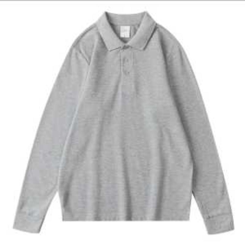 

Однотонная рубашка-поло с длинным рукавом, свободная, повседневная, большого размера, осенний топ с лацканами, мужская футболка S серый