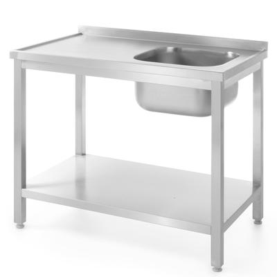Steel Worktop Table for Dishwasher with One Sink and Shelf 100x60cm RIGHT Hendi 811870