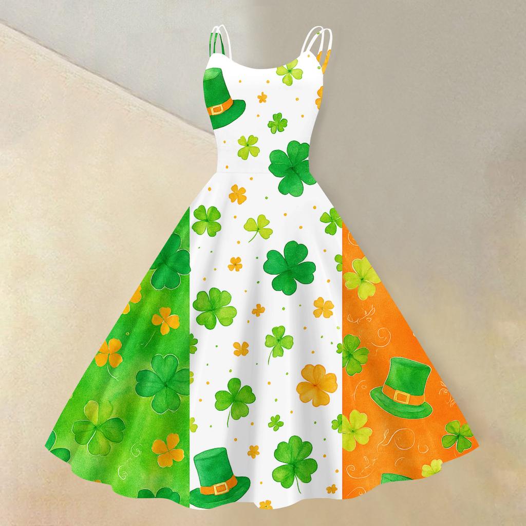 Women's St. Patrick's Day Print Sexy Off-Shoulder Punk Retro Dress