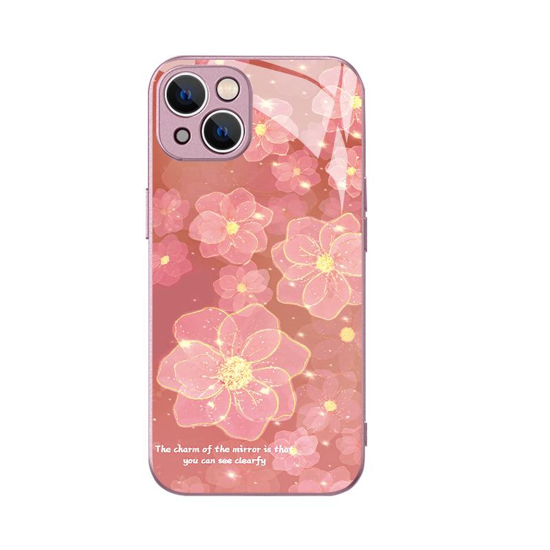 North American Station Dream Gold Foil Cherry Blossom Mobile Phone Case Apple 13 Temperament Women's Glass Premium Sense iPhone17promax