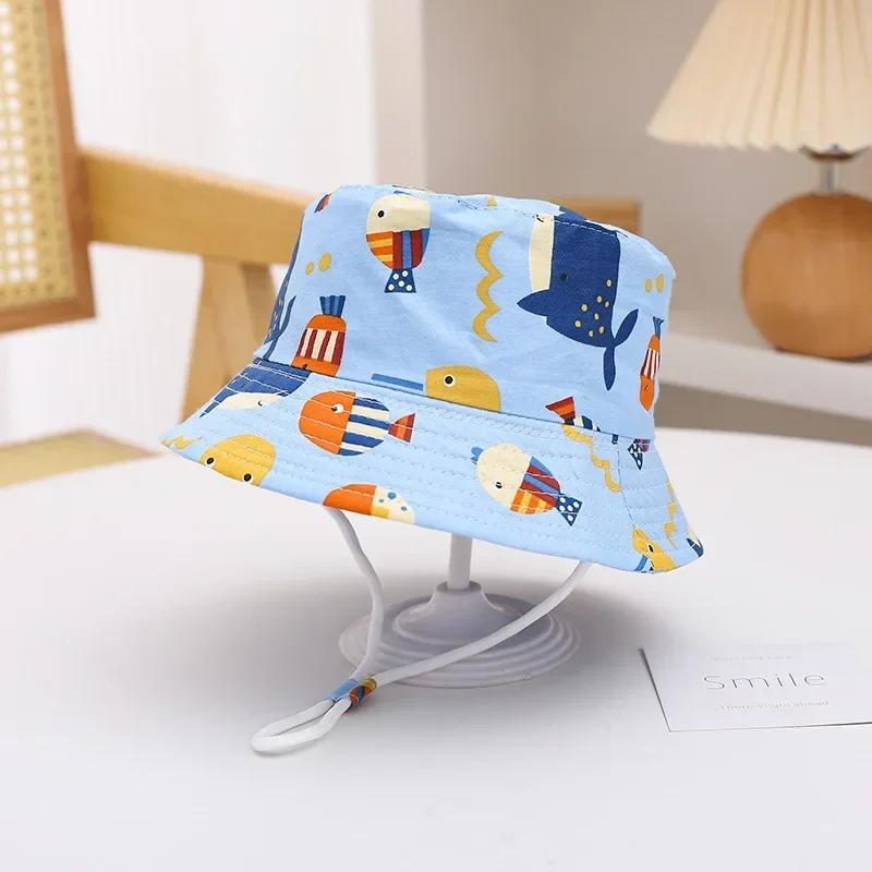 Baby Sun Hat Summer Kids Cartoon Dinosaur Print Soft Cotton Bucket Hat For Girls Boys Panama Beach UV Protection Cap Children