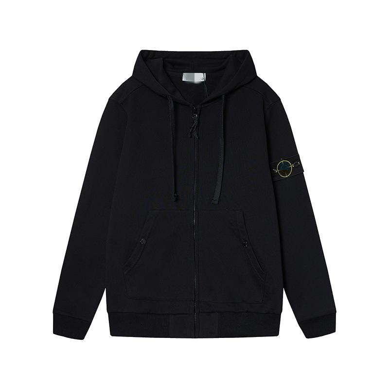 STONE Classic Solid Color Hooded Long-Sleeve Unisex Jacket with Badge – Trendy Island Style for Couples