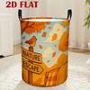 1pc Round Natural Themed Storage Basket with Autumn Forest Signs & Sturdy Handle - Hamper Suitable for Clothes,, Room, Bedroom Organization - Decorati