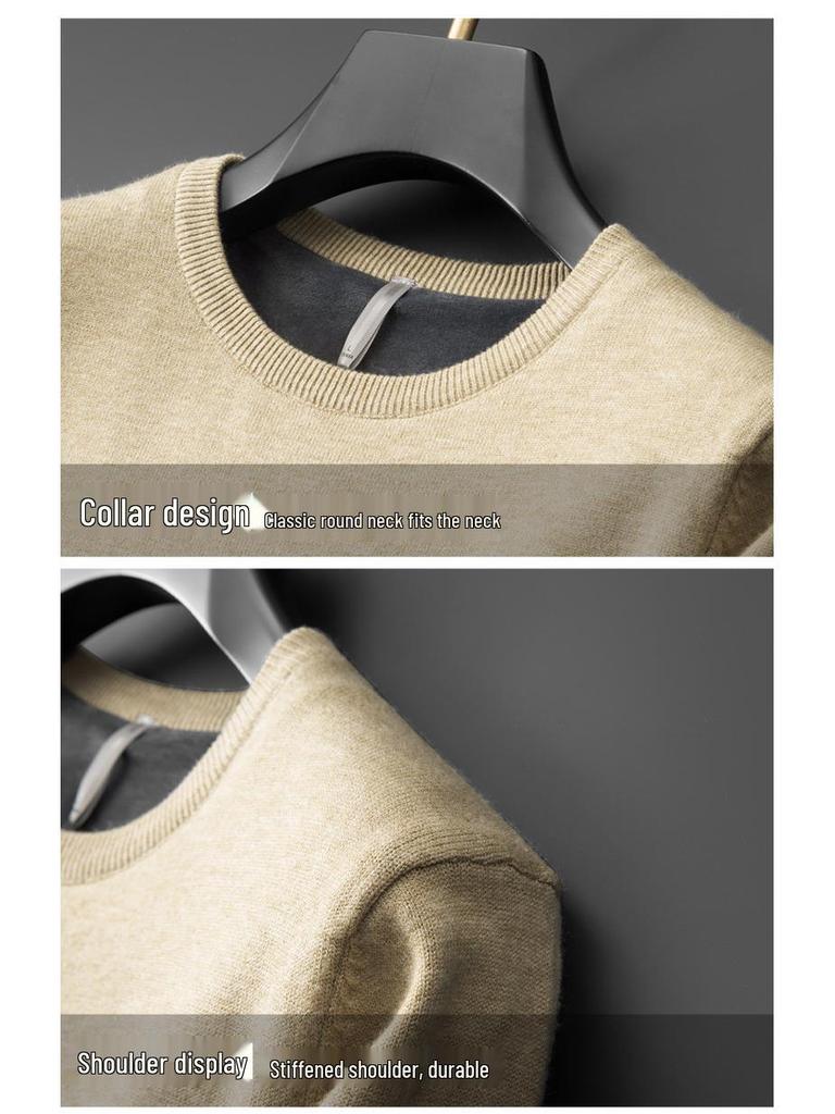 Men’s Winter One-Piece Velvet Sweater: Round-Neck, Thickened Base Layer, Warm Solid Color Knitwear