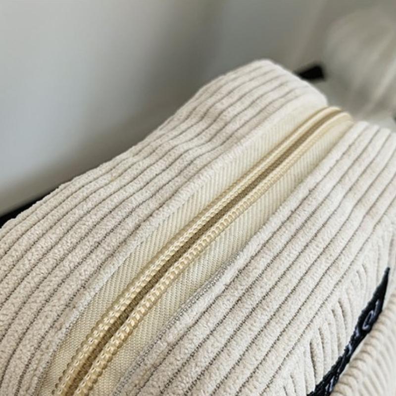 Women Corduroy Shoulder Bags Striped Cloth Fabric Handbags Casual Zip Tote Canvas Crossbody Bag Cute Shopping Bag for Ladies