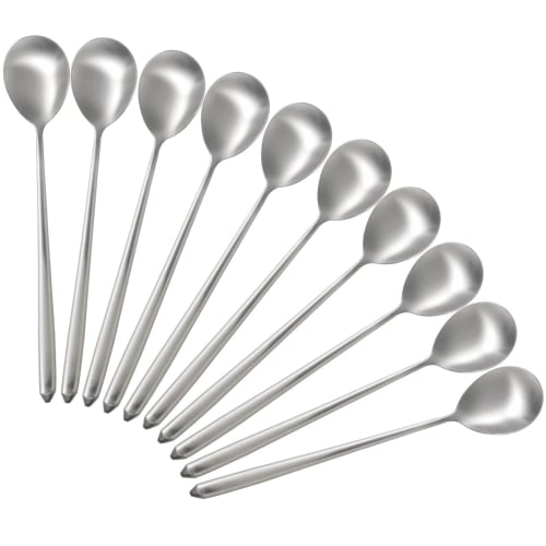 Queen Sense Korean Spoons, 10-Piece Set | Stainless Steel, Lightweight, Economical, Hygienic, Korean Tableware, Dishwasher Safe | Longer than Standard