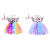 Mädchen LED Licht Kostüm Süßes Pailletten Regenbogen Kleid mit Flügel und Haarreif für Festival Geburtstagsparty Kostümierung Cosplay 8T 125-140cm